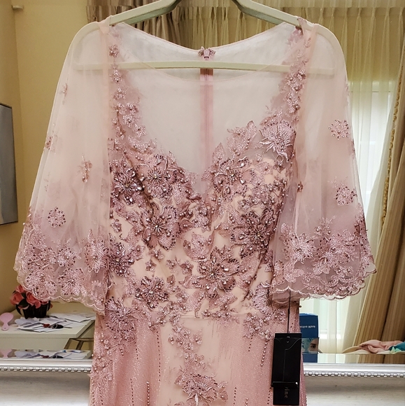 Rose blush evening gown, NWT, front slit - Picture 3 of 10